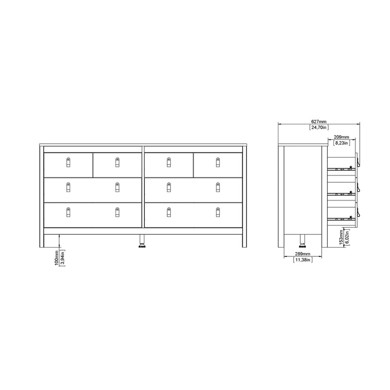 Barcelona Double Dresser 4+4 Drawers in Matt Black