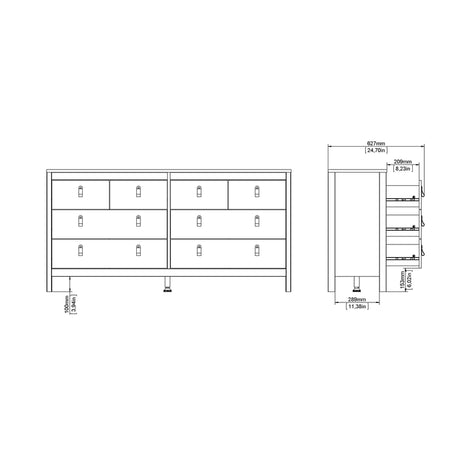 Barcelona Double Dresser 4+4 Drawers in Matt Black