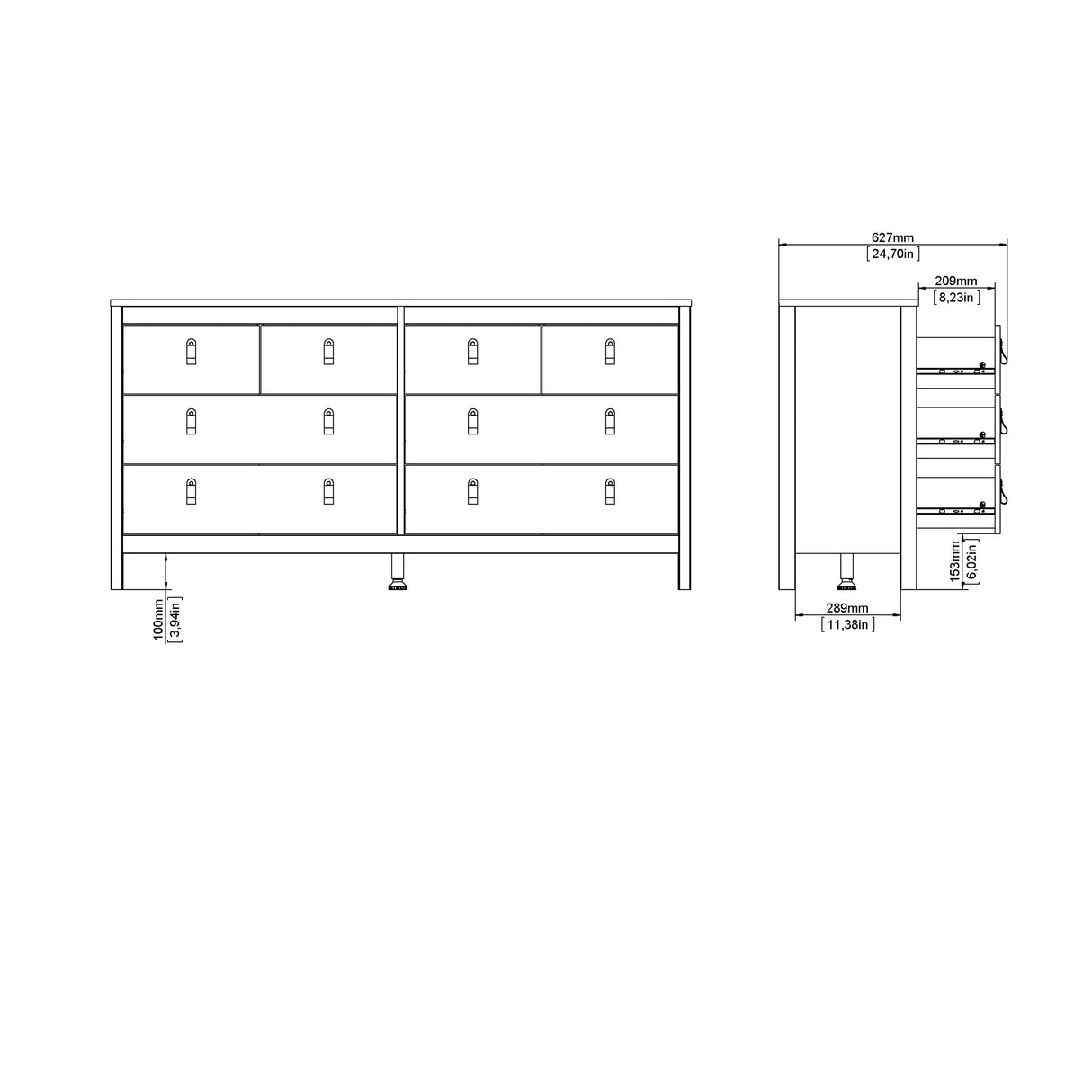 Barcelona Double Dresser 4+4 Drawers in Cashmere