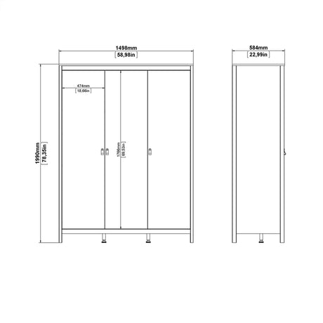 Barcelona Wardrobe with 3 Doors in White