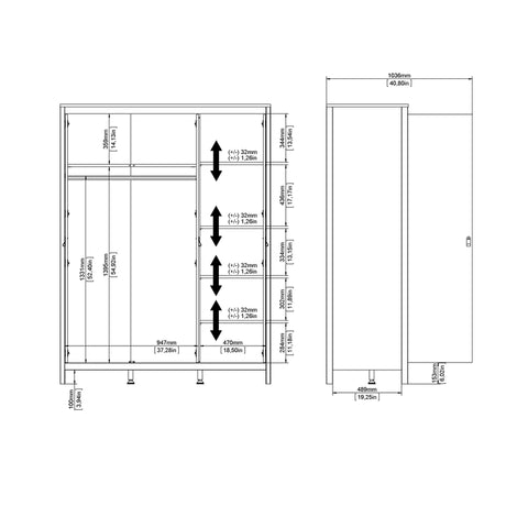 Barcelona Wardrobe with 3 Doors in Matt Black