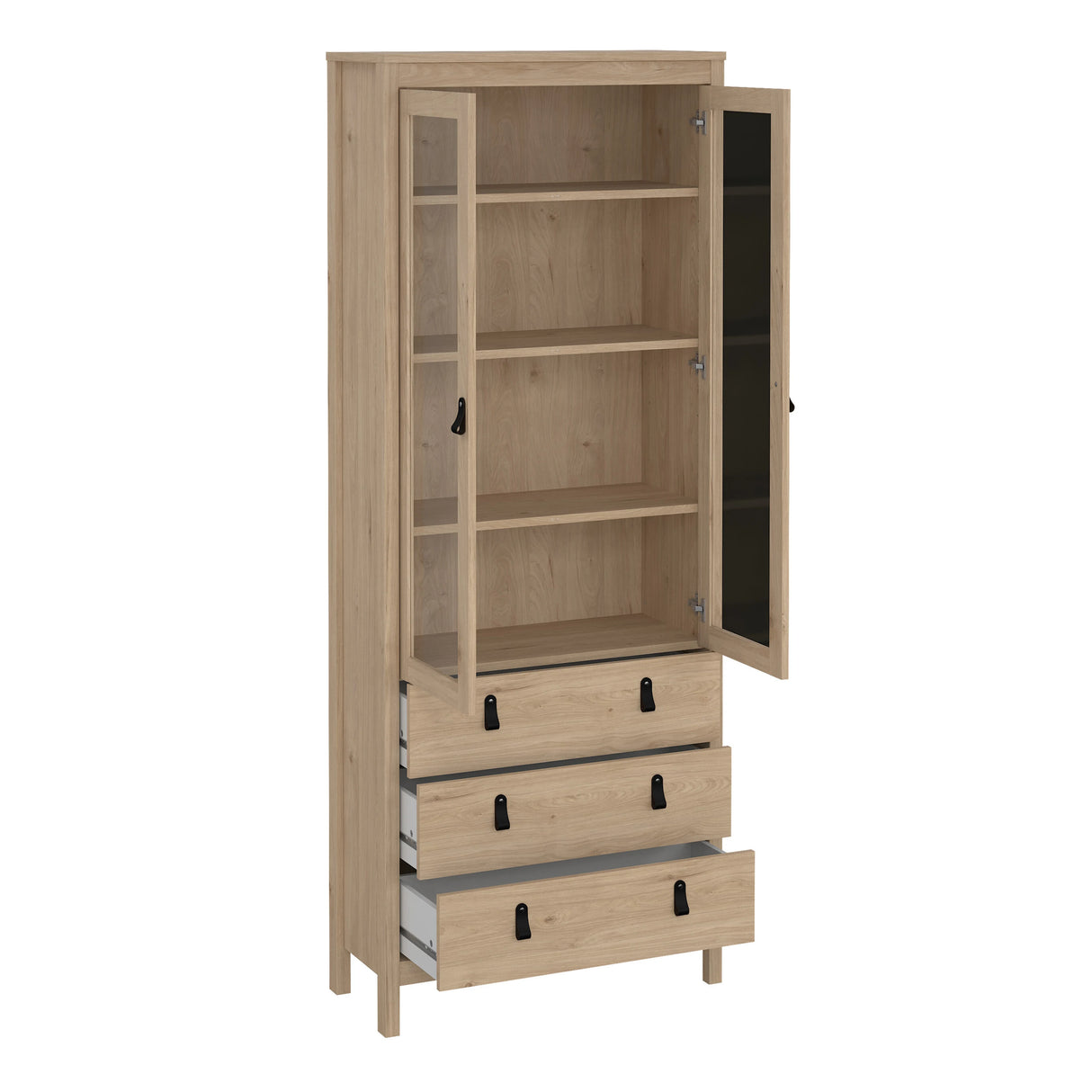 Barcelona China Cabinet 2 Glass Doors with 3 Drawers in Oak