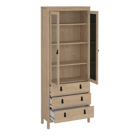 Barcelona China Cabinet 2 Glass Doors with 3 Drawers in Oak