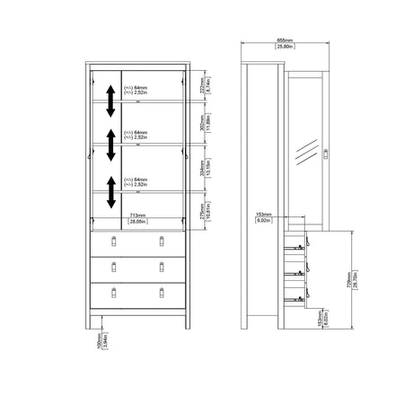 Barcelona China Cabinet 2 Glass Doors with 3 Drawers in Cashmere
