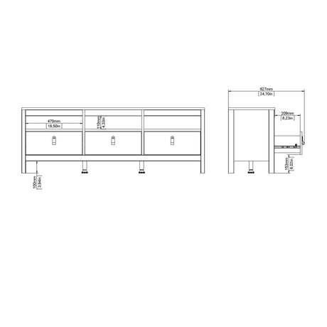 Barcelona TV Unit 3 Drawers in White