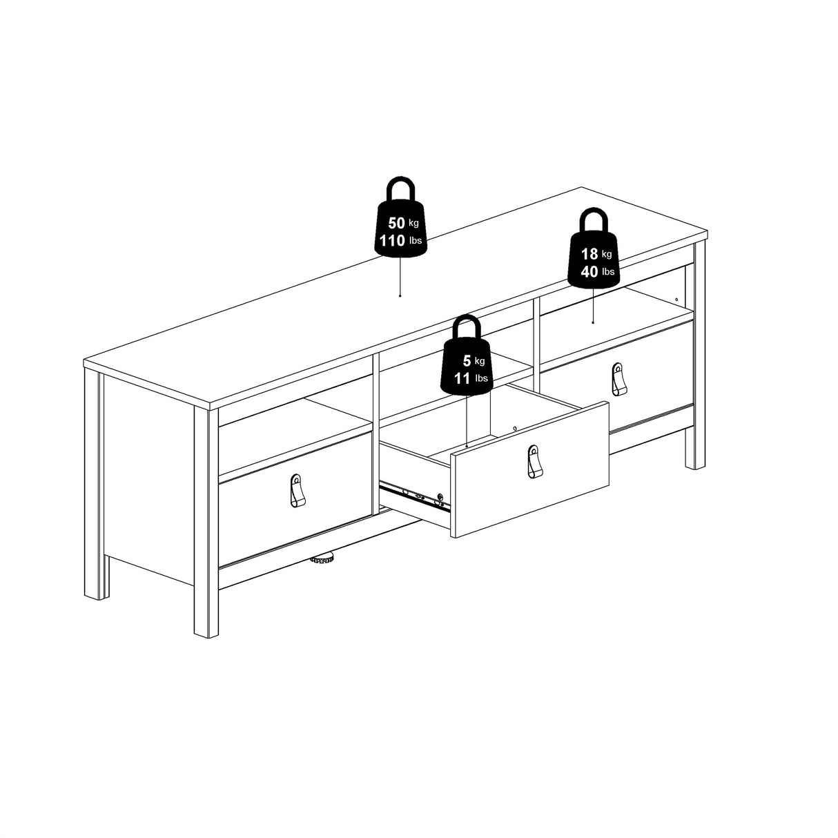 Barcelona TV Unit 3 Drawers in White