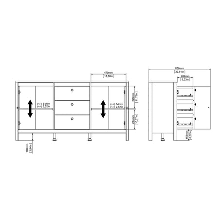 Barcelona Sideboard 2 Doors + 3 Drawers in White