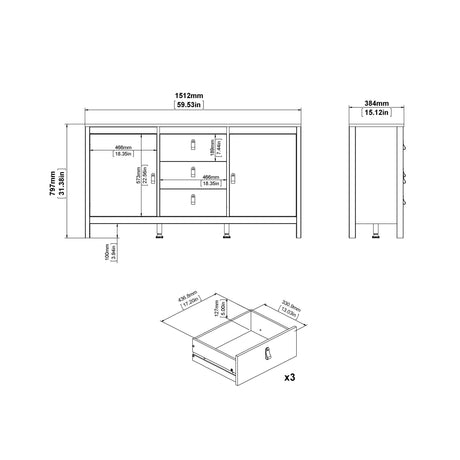 Barcelona Sideboard 2 Doors + 3 Drawers in White