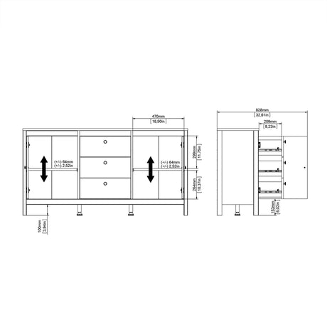 Barcelona Sideboard 2 Doors + 3 Drawers in Matt Black