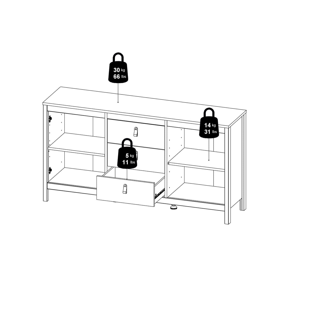 Barcelona Sideboard 2 Doors + 3 Drawers in Cashmere