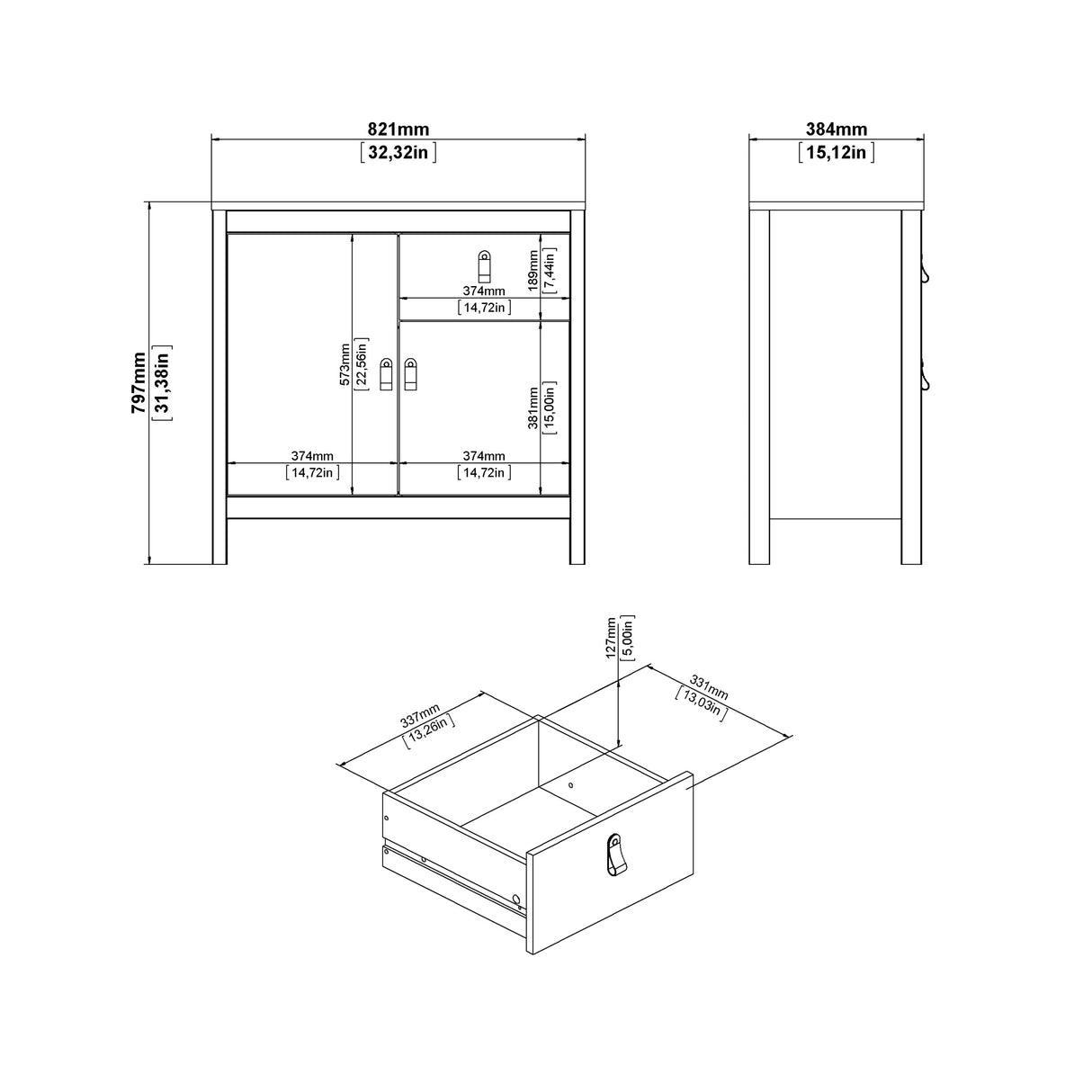 Barcelona Sideboard 2 Doors 1 Drawer in White