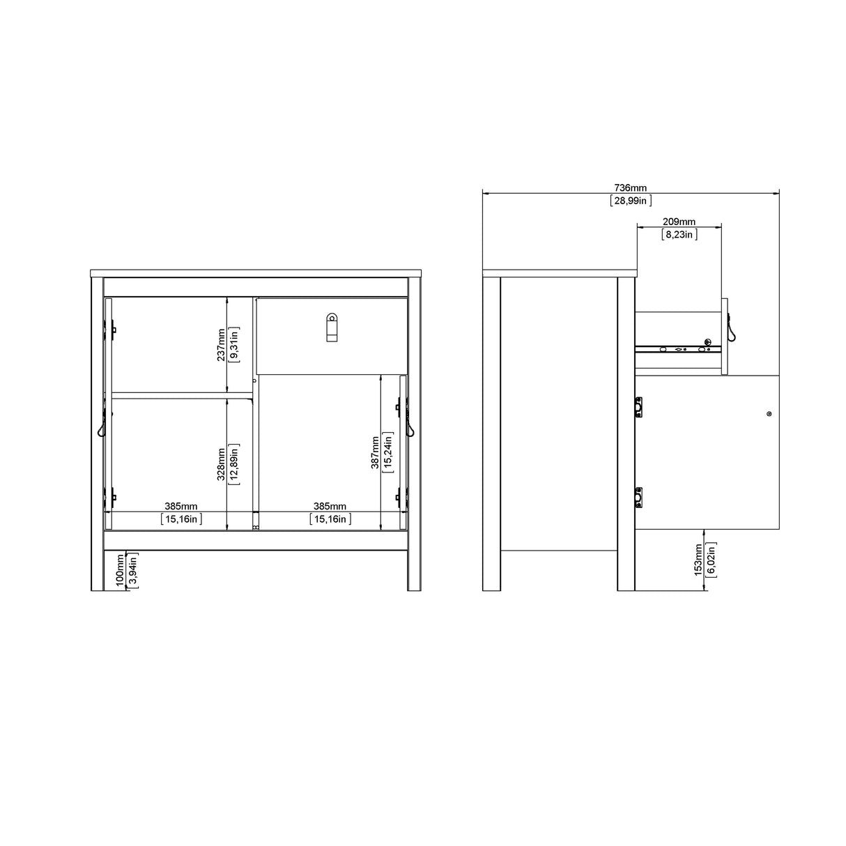 Barcelona Sideboard 2 Doors 1 Drawer in Matt Black