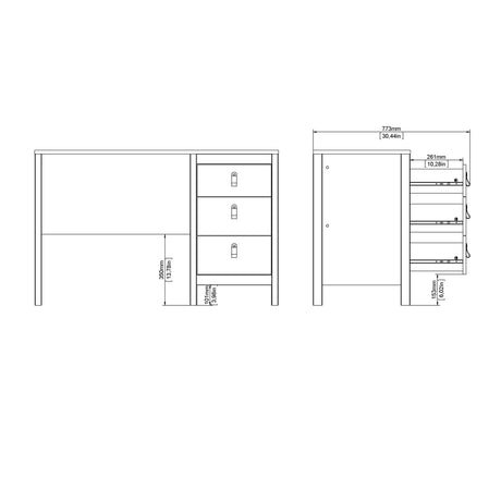 Barcelona Desk 3 Drawers in White