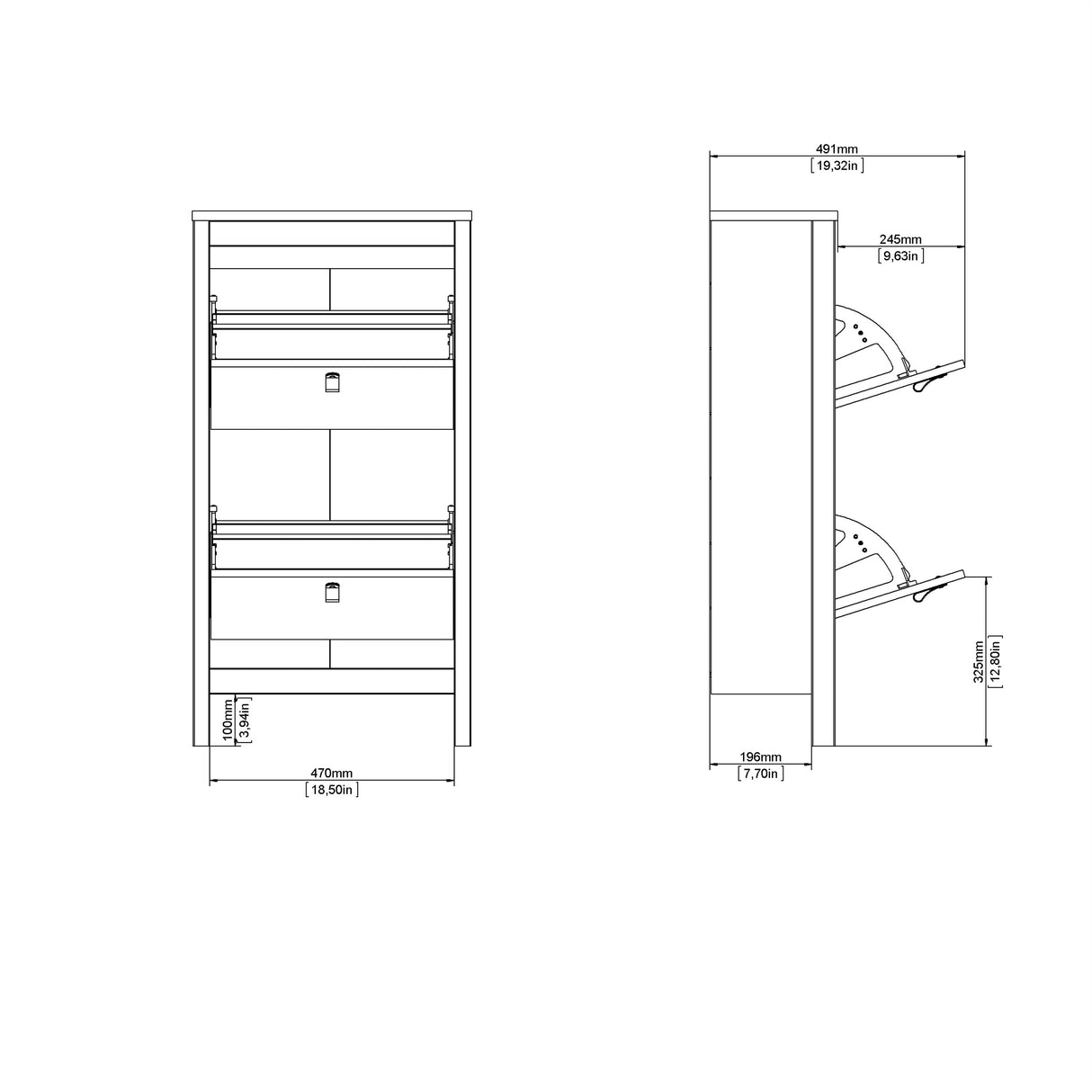 Barcelona Shoe Cabinet 2 Flip Down Doors in Jackson Hickory Oak