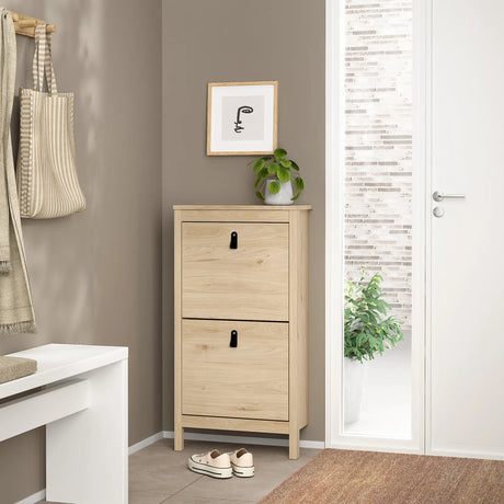 Barcelona Shoe Cabinet 2 Flip Down Doors in Jackson Hickory Oak
