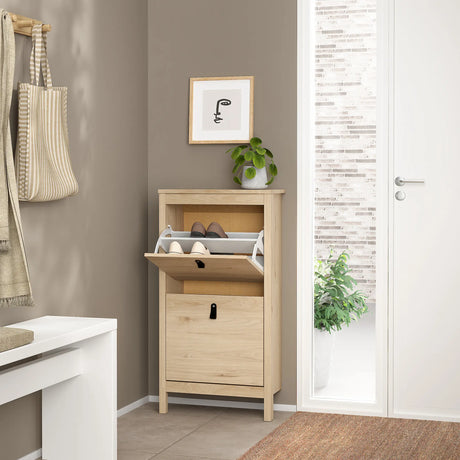 Barcelona Shoe Cabinet 2 Flip Down Doors in Jackson Hickory Oak