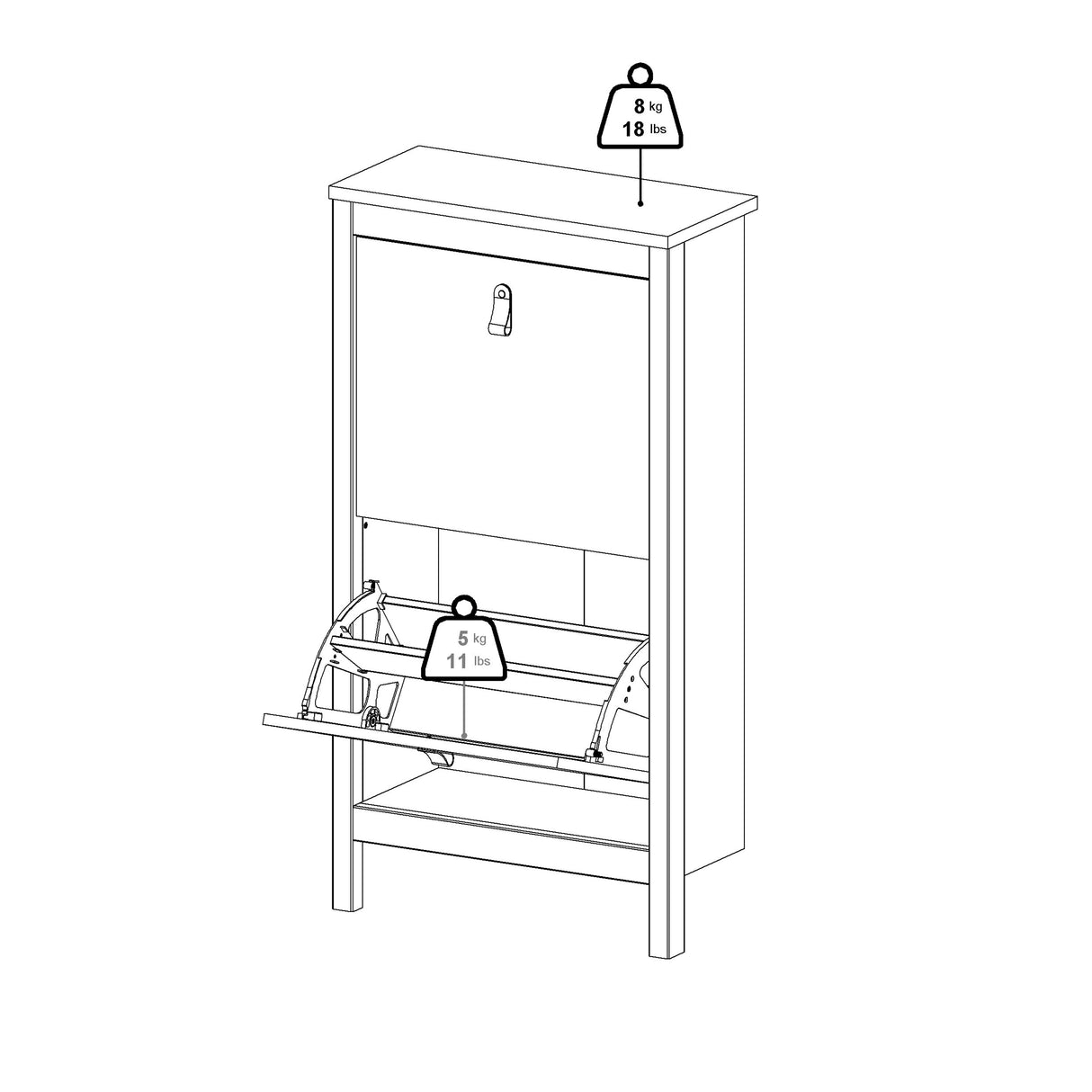 Barcelona Shoe Cabinet 2 Flip Down Doors in Cashmere