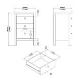 Barcelona Bedside Table 3 drawers in Matt Black