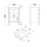 Barcelona Bedside Table 3 Drawers in Cashmere