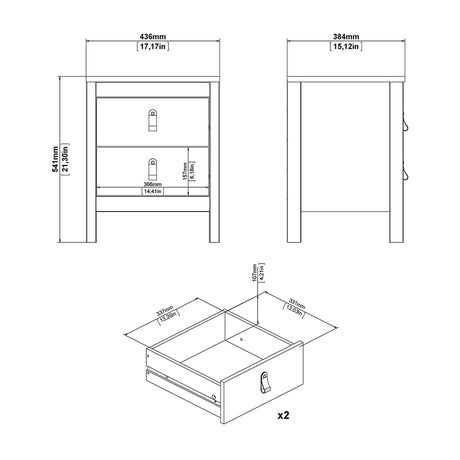 Barcelona Package - Bedside Table 2 drawers + Chest 3+2 drawer + Wardrobe with 3 doors in Matt Black