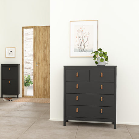 Barcelona Package - Bedside Table 2 drawers + Chest 3+2 drawer + Wardrobe with 3 doors in Matt Black