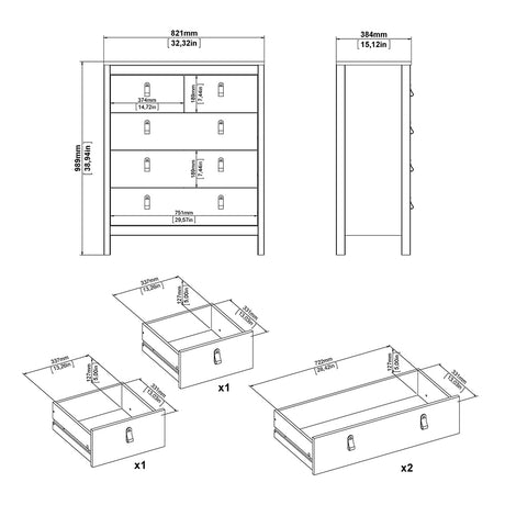 Barcelona Package - Bedside Table 2 drawers + Chest 3+2 drawer + Wardrobe with 3 doors in Matt Black