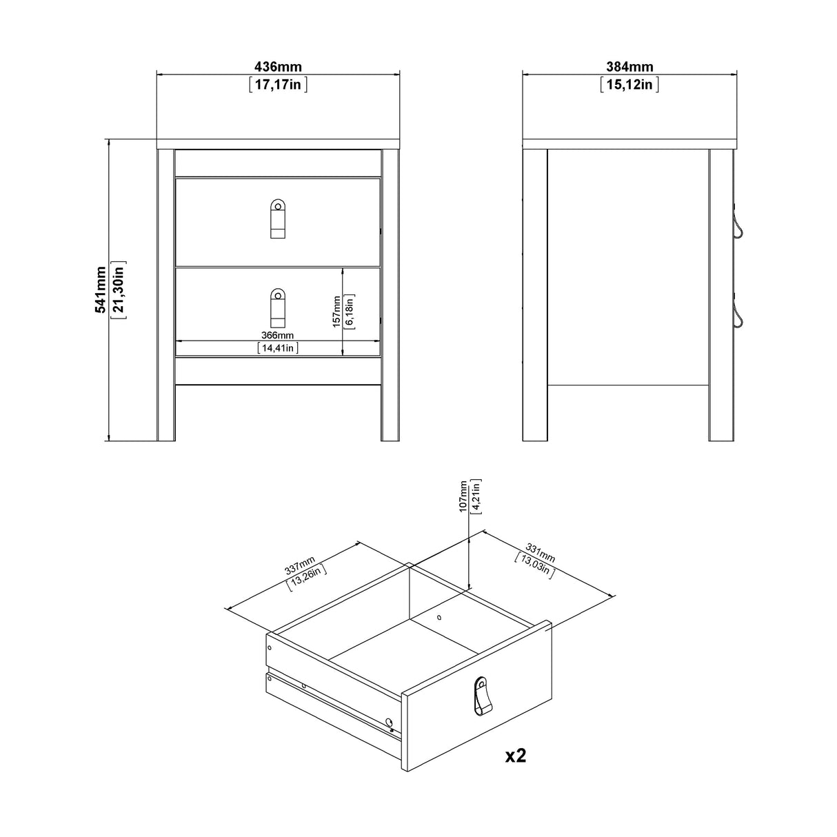 Barcelona Bedroom Package 2 Drawer Bedside 5 Drawer Chest 2 Door Wardrobe in Jackson Hickory Oak