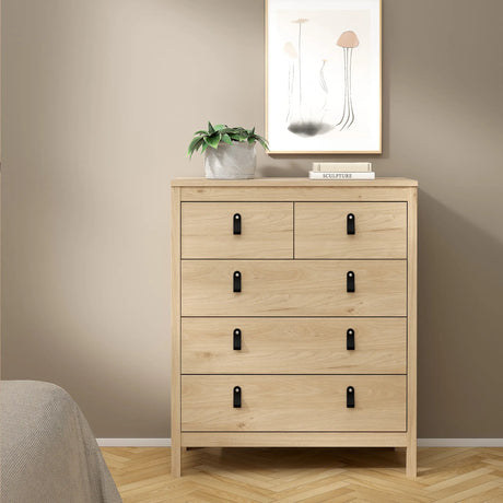 Barcelona Bedroom Package 2 Drawer Bedside 5 Drawer Chest 2 Door Wardrobe in Jackson Hickory Oak