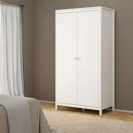 Madrid Package - Bedside Table 2 Drawers + Chest 5 Drawers + Wardrobe with 2 Doors in White