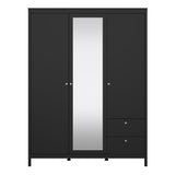 Madrid Wardrobe with 2 doors + 1 mirror door + 2 drawers Matt Black