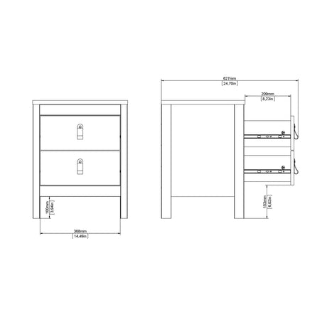 Madrid Bedside Table 2 Drawers in White