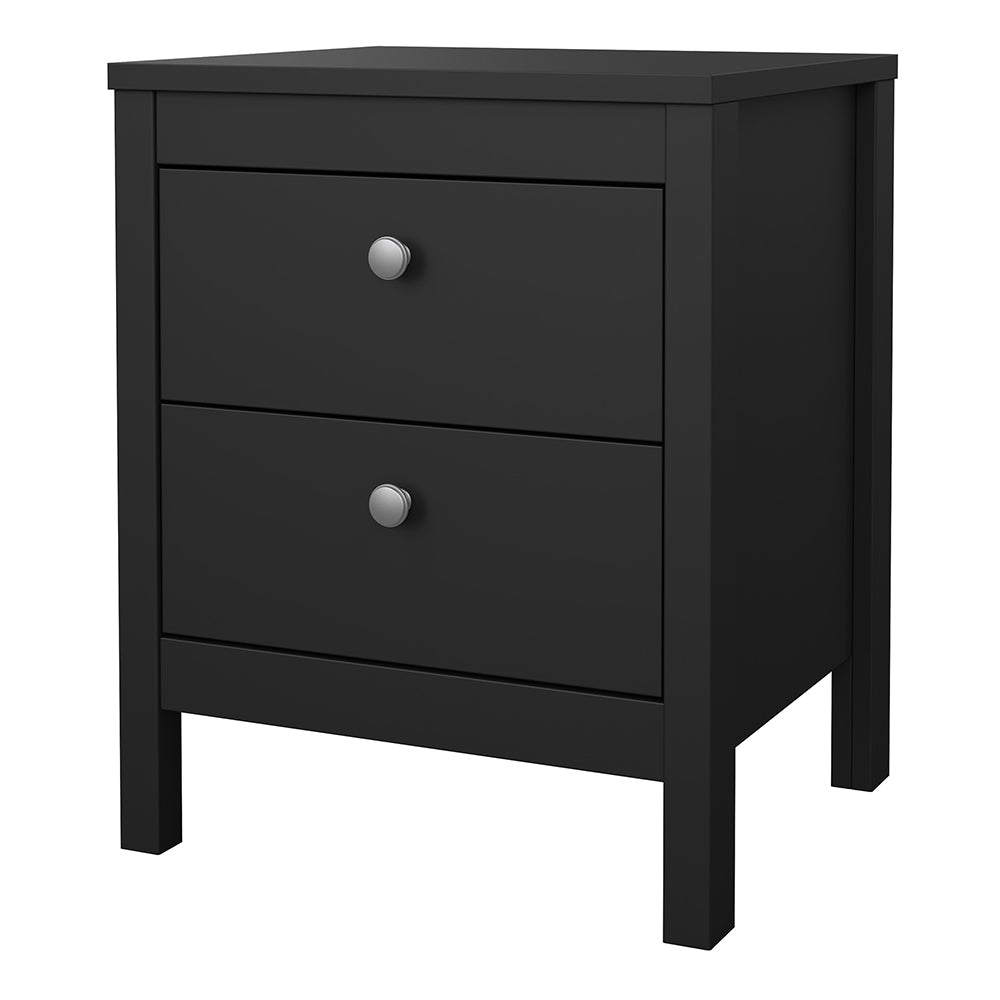 Madrid Bedside Table 2 Drawers in Matt Black