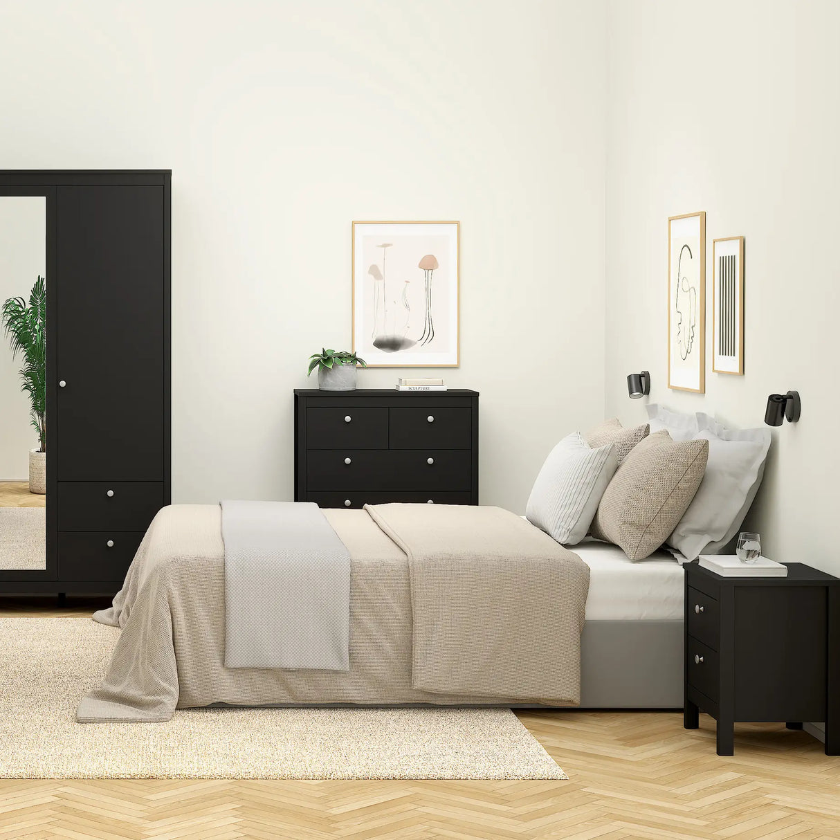 Madrid Bedside Table 2 Drawers in Matt Black