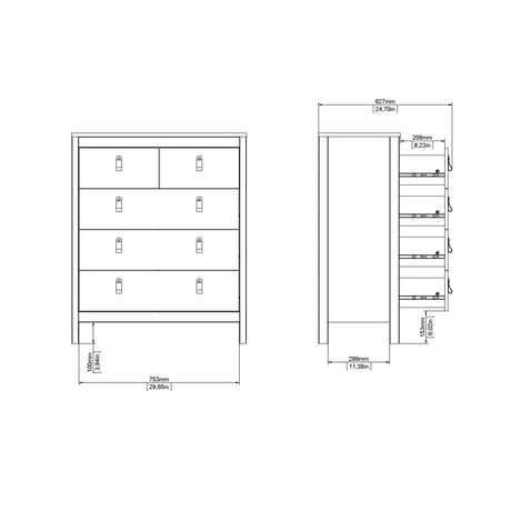 Madrid Chest 3+2 drawers in Jackson Hickory Oak