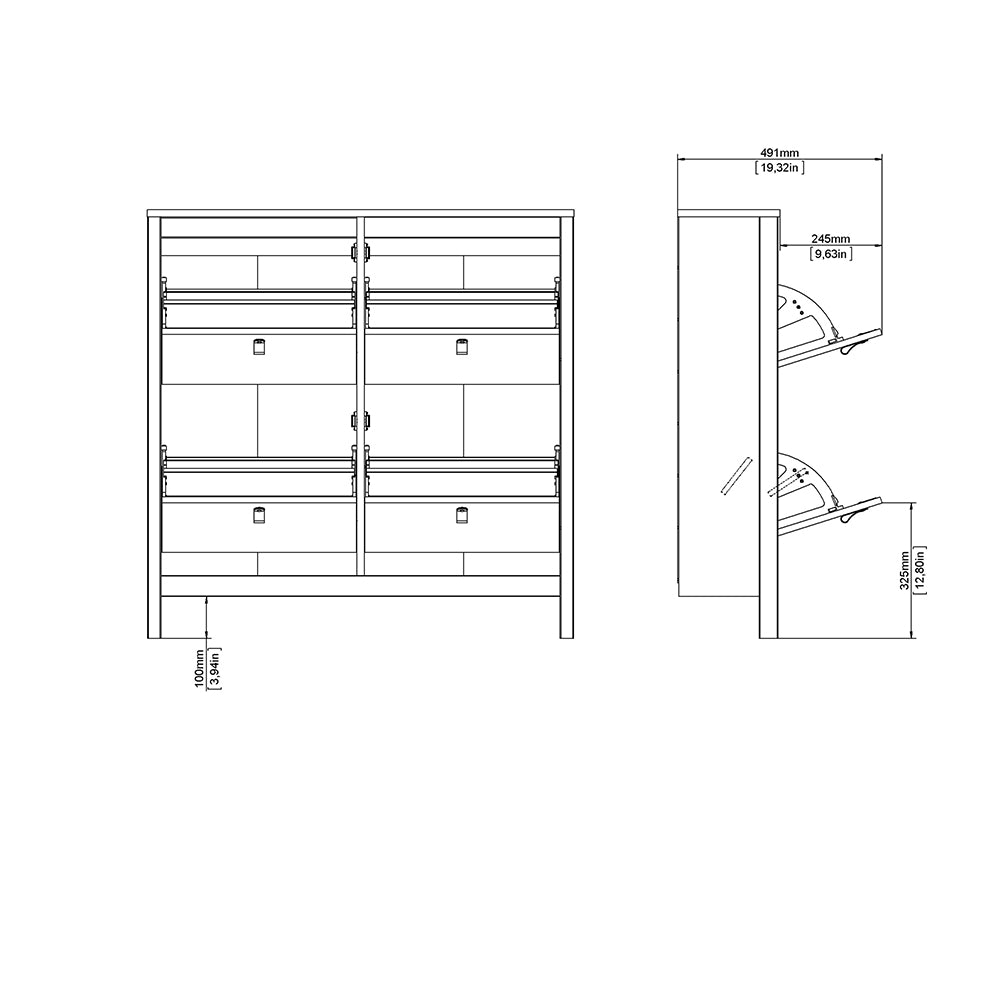 Madrid Shoe Cabinet 4 Flip Down Doors in White
