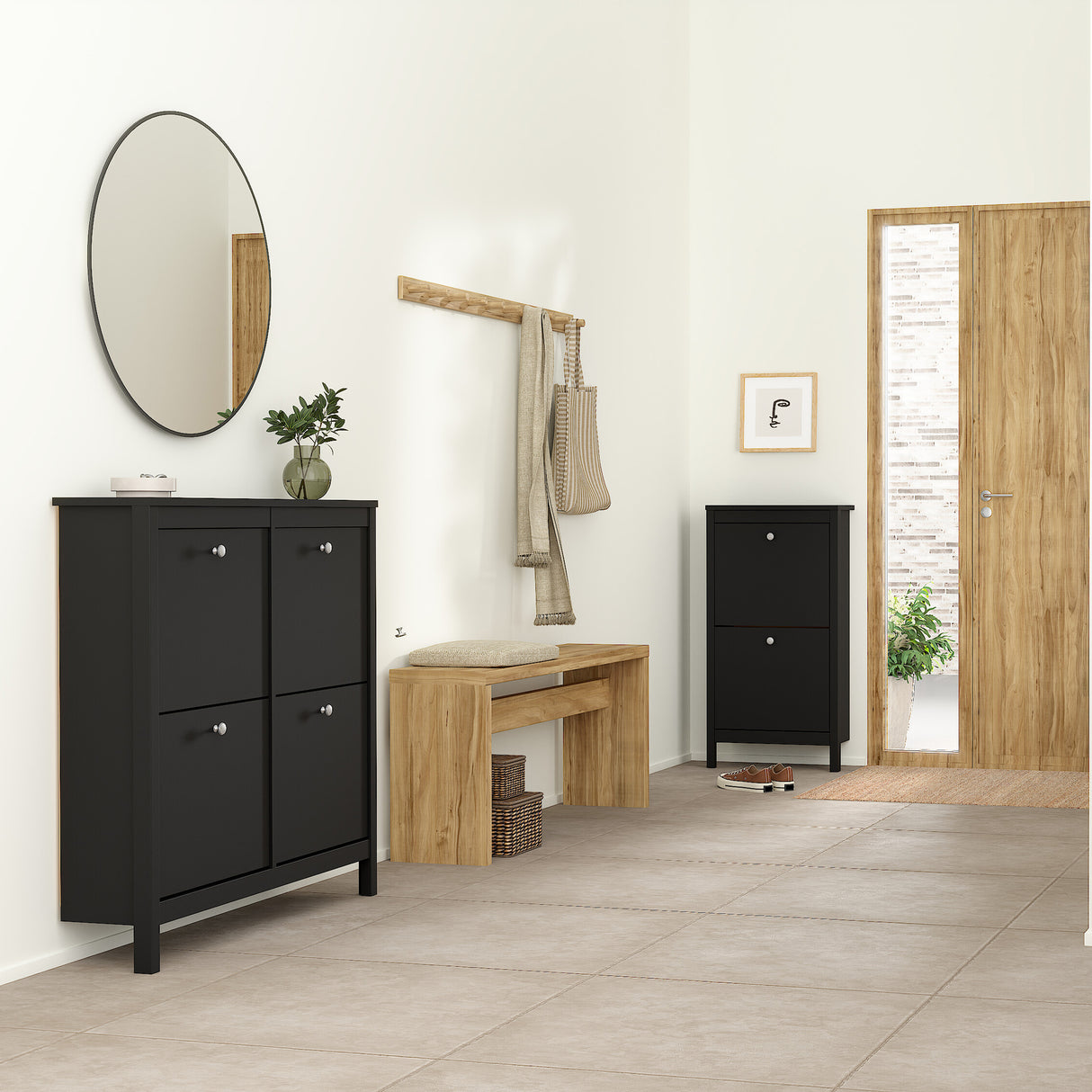 Madrid Shoe cabinet 4 compartments in Matt Black