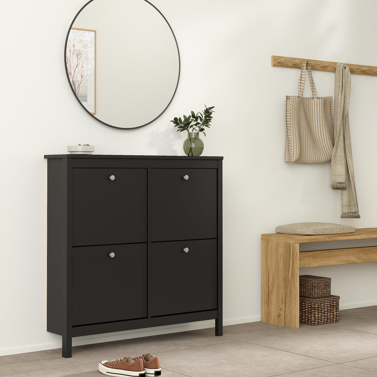 Madrid Shoe cabinet 4 compartments in Matt Black