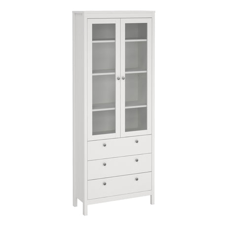 Madrid China Cabinet 2 Glass Doors with 3 Drawers in White