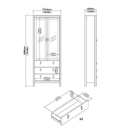 Madrid China cabinet 2 doors w/glass + 3 drawers in Jackson Hickory Oak