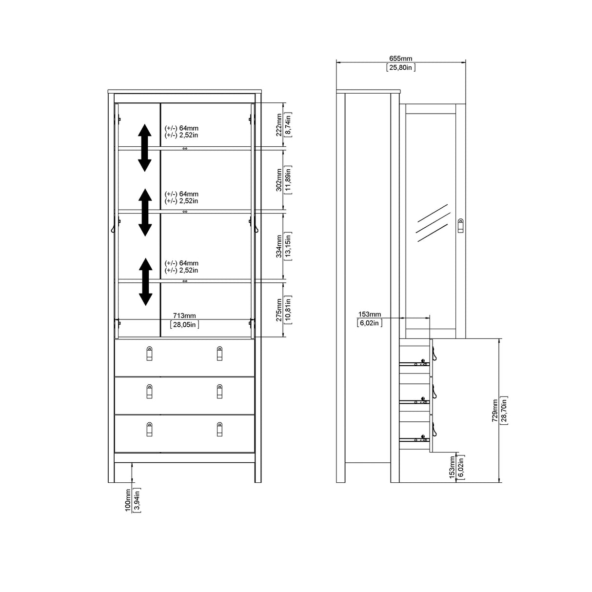 Madrid China cabinet 2 doors w/glass + 3 drawers in Jackson Hickory Oak