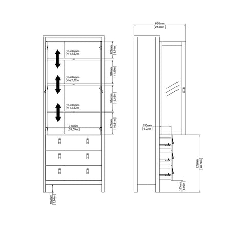 Madrid China cabinet 2 doors w/glass + 3 drawers in Jackson Hickory Oak