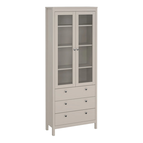Madrid China Cabinet 2 Glass Doors with 3 Drawers in Cashmere
