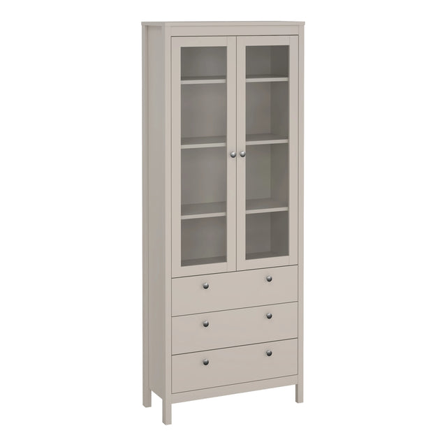 Madrid China Cabinet 2 Glass Doors with 3 Drawers in Cashmere