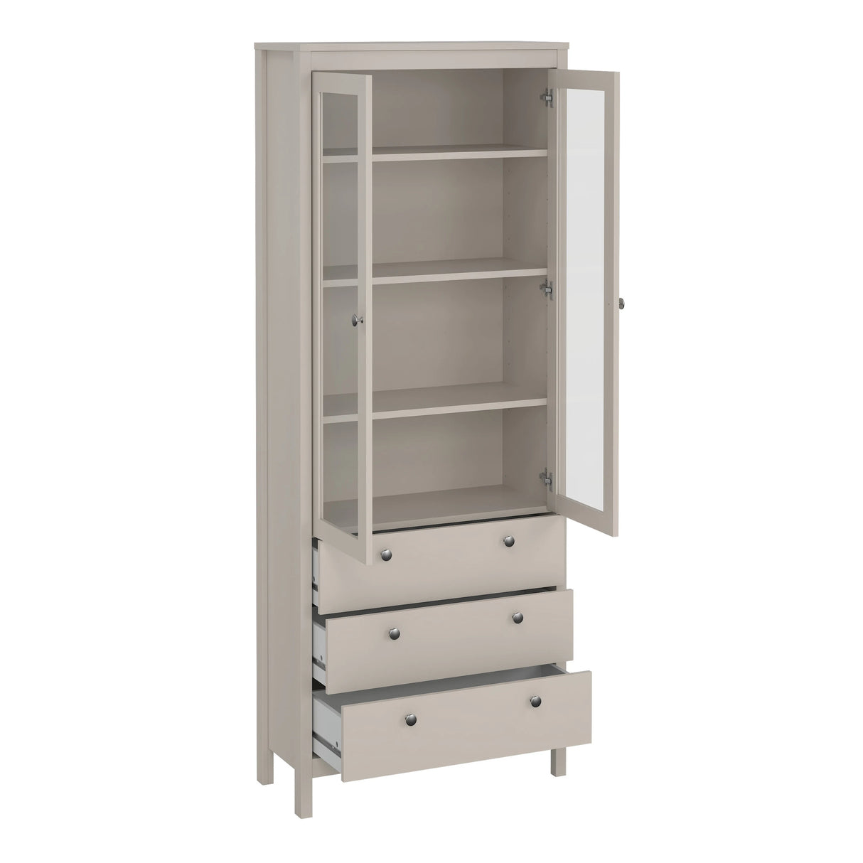 Madrid China Cabinet 2 Glass Doors with 3 Drawers in Cashmere