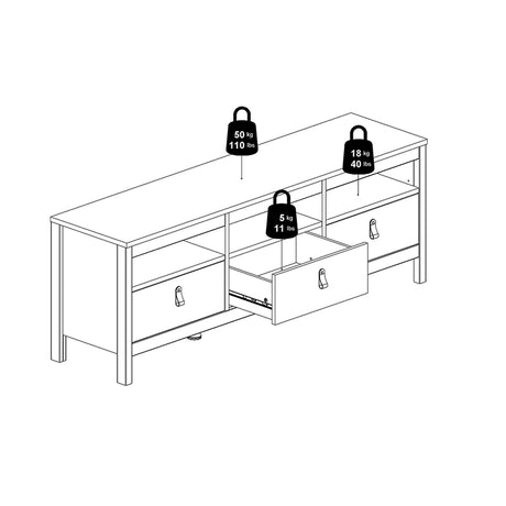 Madrid TV Unit 3 Drawers in White
