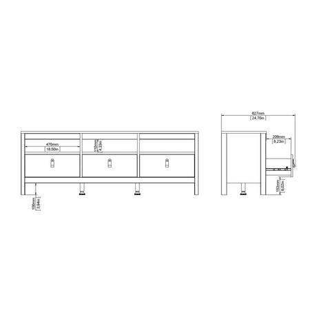 Madrid TV Unit 3 Drawers in Matt Black