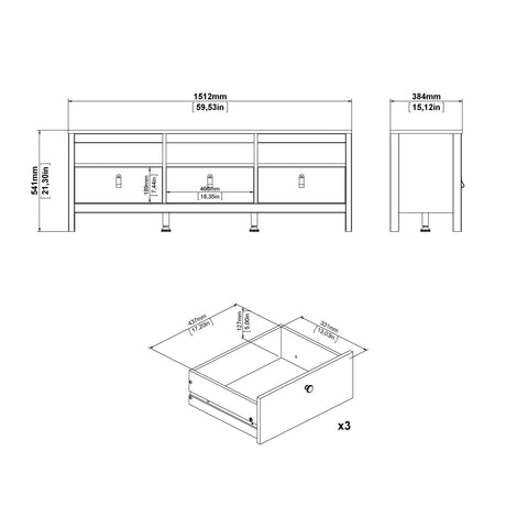 Madrid TV Unit 3 Drawers in Jackson Hickory Oak