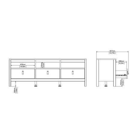 Madrid TV Unit 3 Drawers in Jackson Hickory Oak