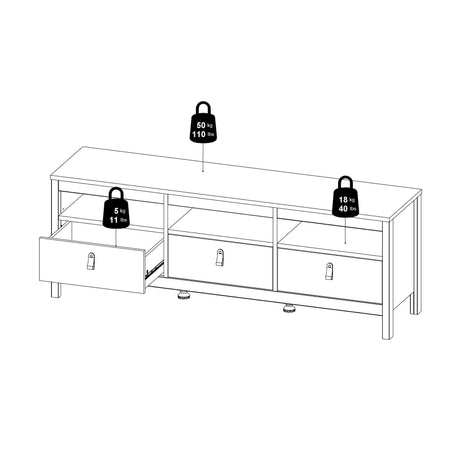 Madrid TV Unit 3 Drawers in Cashmere