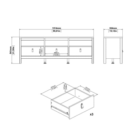 Madrid TV Unit 3 Drawers in Cashmere
